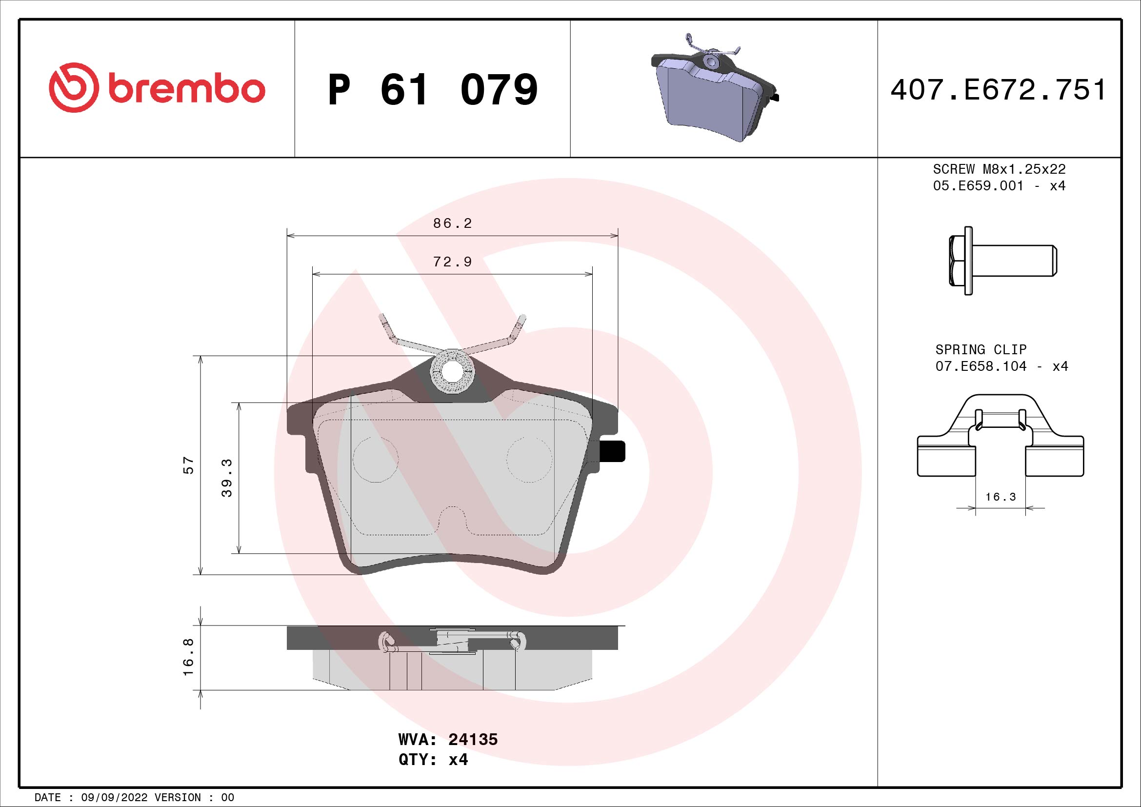 A.B.S. P 61 079 BREMBO Bremsbelagsatz, Scheibenbremse
